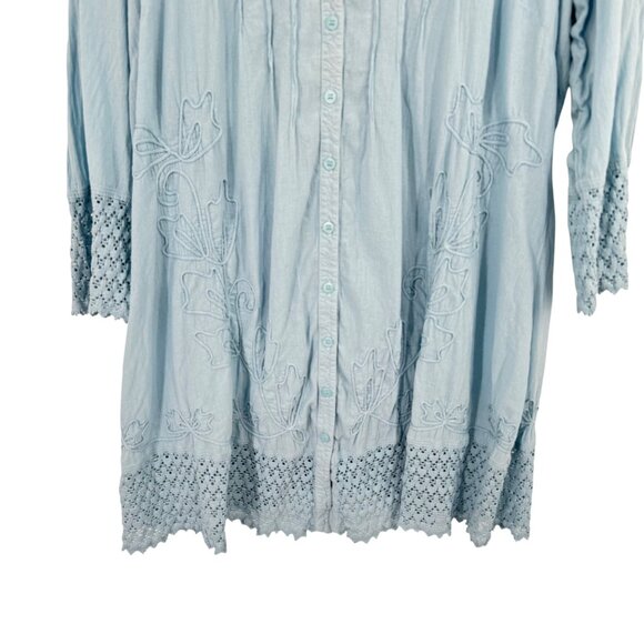 Soft Surroundings Light Blue Embroidered Tunic Top Size Large cotton womens - Picture 4 of 10